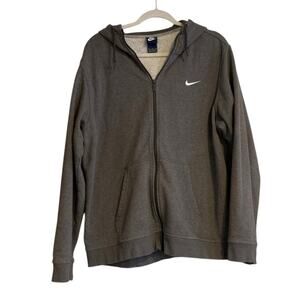 Nike Heather Gray Single Swoosh Sporty Full Zip Hooded Fleece Jacket Size XL